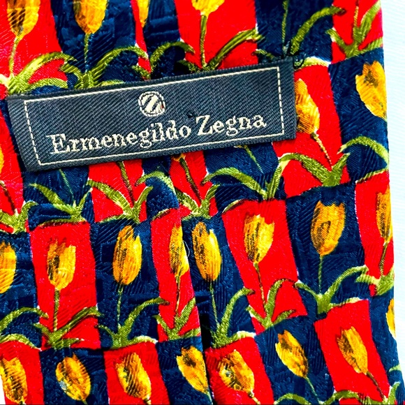 Ermenegildo Zegna Tulip Motif Tie Red Yellow Blue - Picture 2 of 7